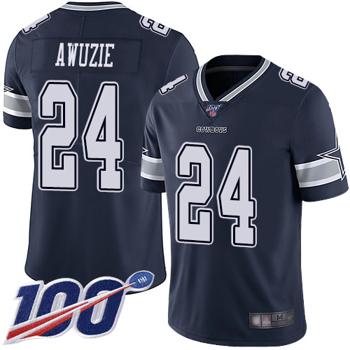 Men Dallas Cowboys Limited Navy Blue Chidobe Awuzie Home #24 100th Season Vapor Untouchable NFL Jersey